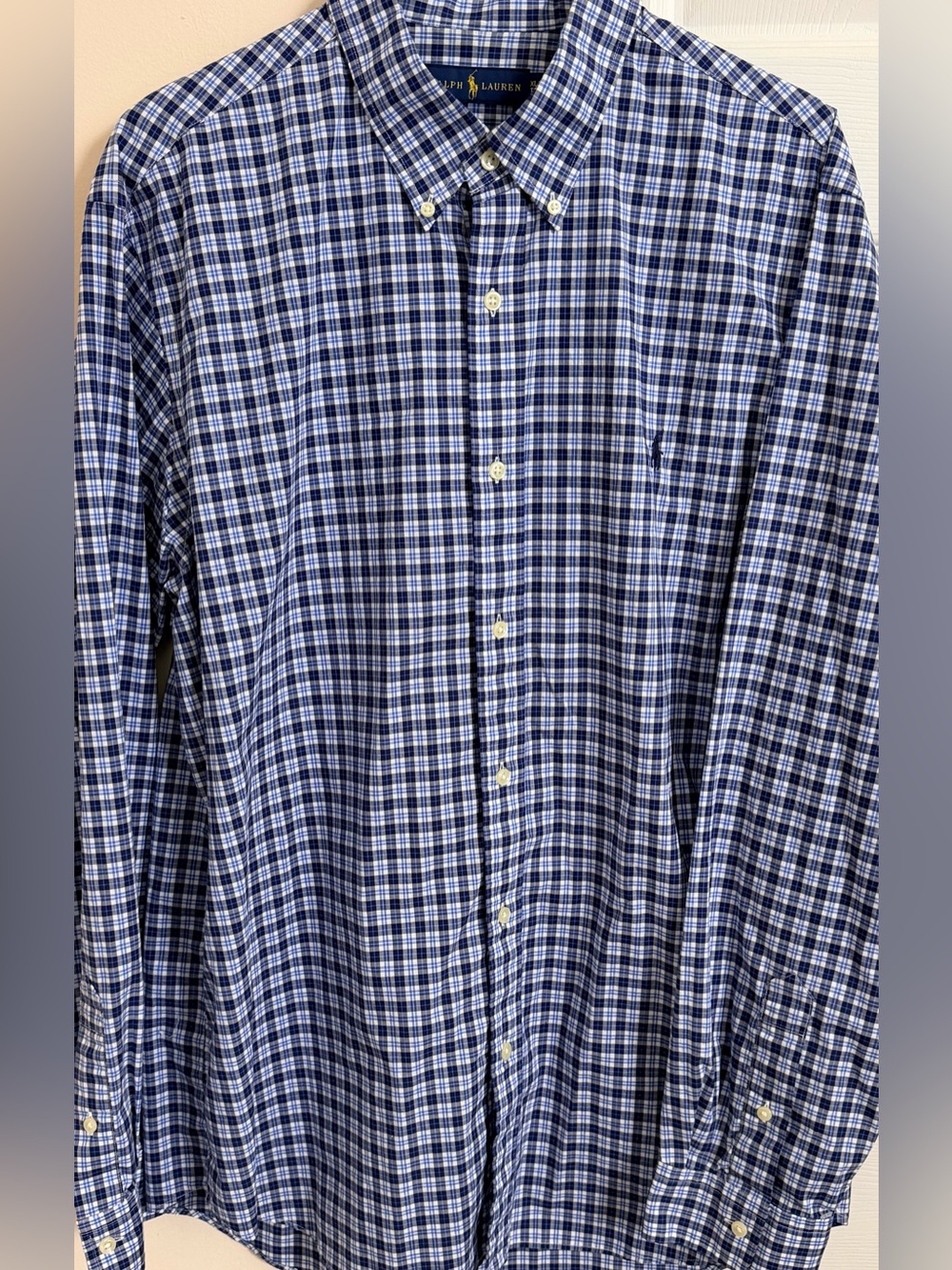Ralph Lauren Blue & White 100% Cotton Men’s XL Long Sleeve Button Down Shirt